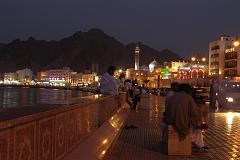 Muscat 03 Mutrah 12 Corniche Just After Sunset Mutrah is especially beautiful at night with the lights reflecting off the water and the white facades of the old merchants' houses that front the promenade.